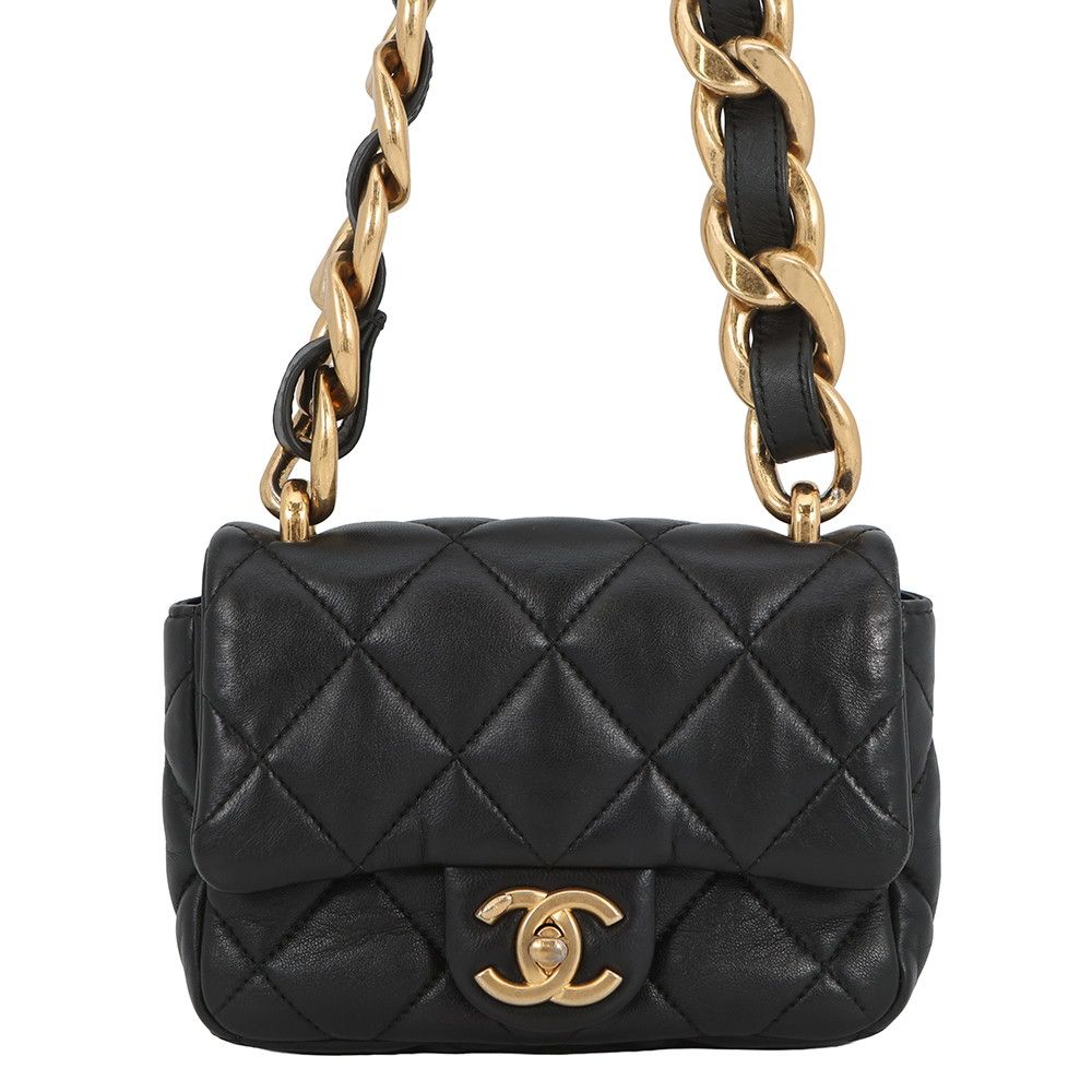 Chanel Chain Shoulder Bag Quilted CC Logo Leather Black