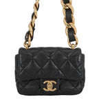 Chanel Chain Shoulder Bag Quilted CC Logo Leather Black