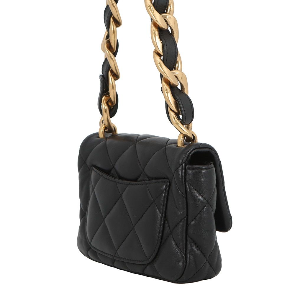 Chanel Chain Shoulder Bag Quilted CC Logo Leather Black — view 2