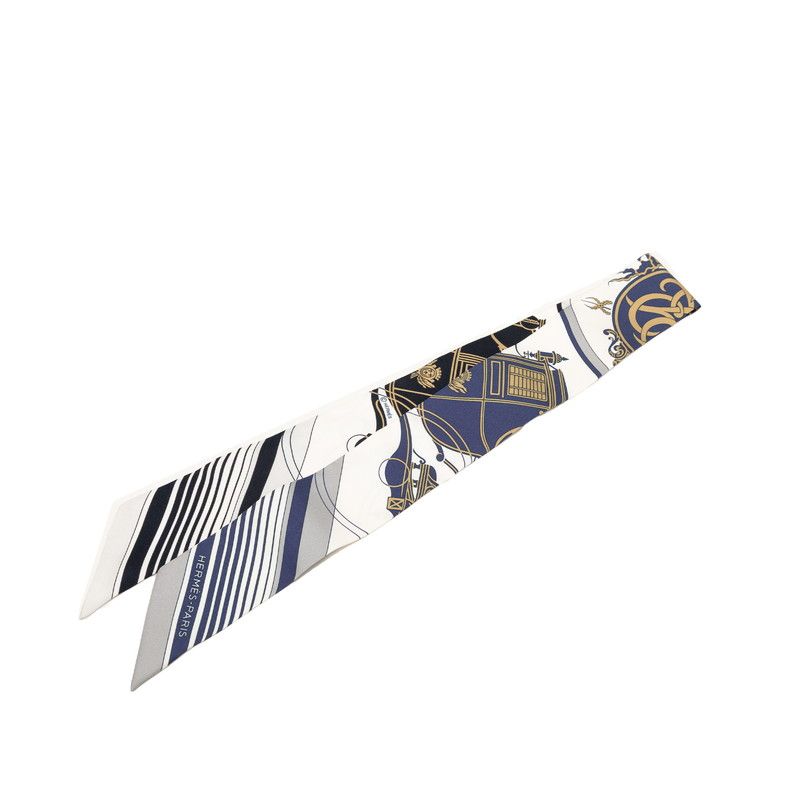 Hermes Twilly Ex Libris Scarf White Multicolor Silk