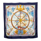 Hermes Carre 90 Vive le Vent Scarf Oversized Navy Multicolor Silk