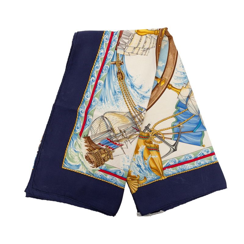 Hermes Carre 90 Vive le Vent Scarf Oversized Navy Multicolor Silk — view 2