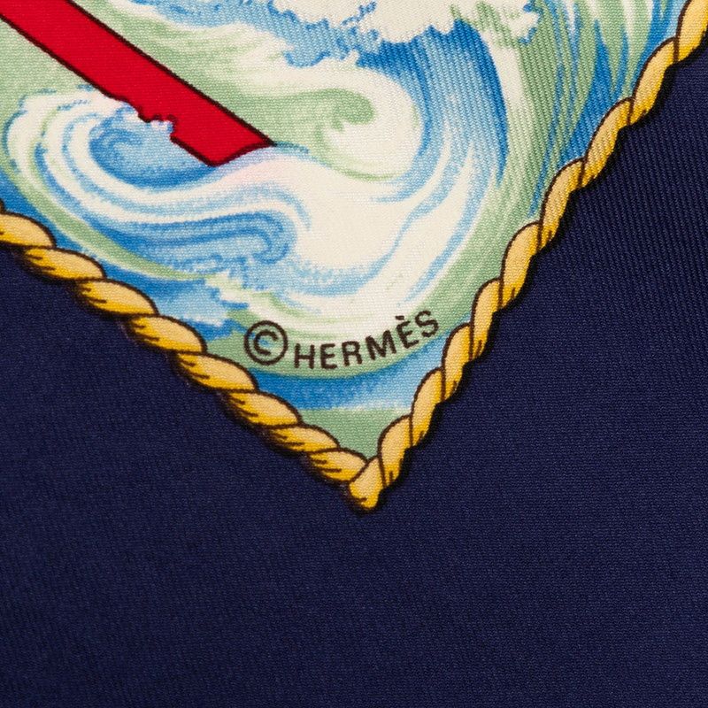 Hermes Carre 90 Vive le Vent Scarf Oversized Navy Multicolor Silk — view 7