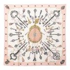 Hermes Carre 90 les Cles Key Scarf Oversized Pink and White Silk