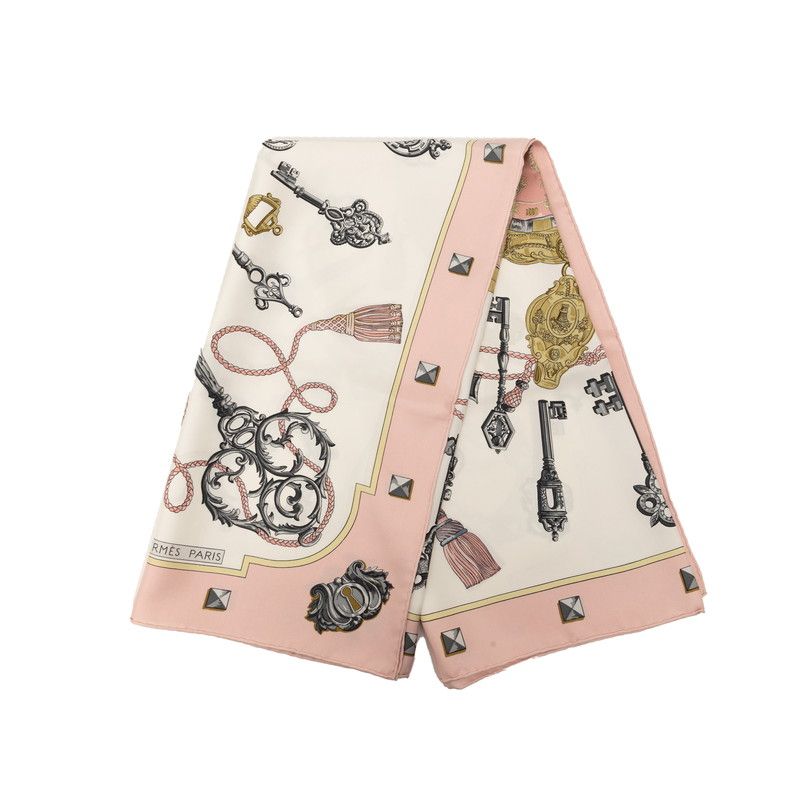 Hermes Carre 90 les Cles Key Scarf Oversized Pink and White Silk — view 2