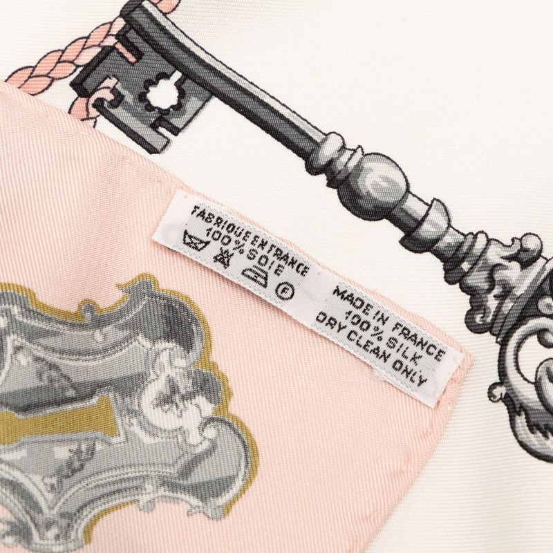 Hermes Carre 90 les Cles Key Scarf Oversized Pink and White Silk — view 8