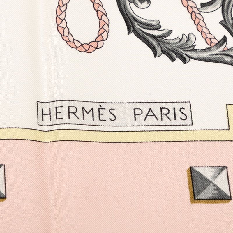 Hermes Carre 90 les Cles Key Scarf Oversized Pink and White Silk — view 7