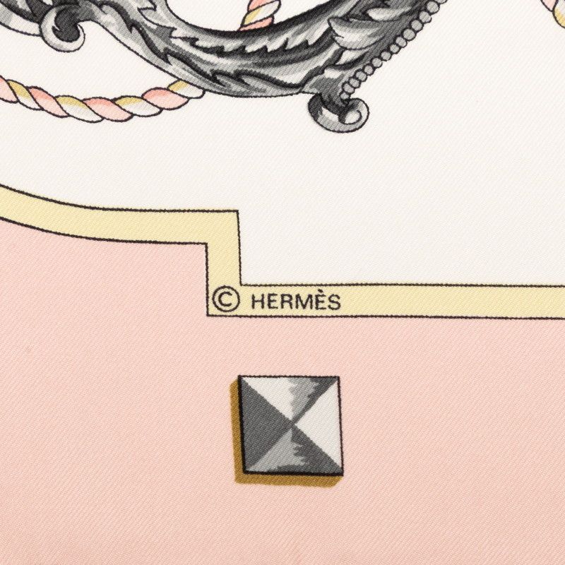 Hermes Carre 90 les Cles Key Scarf Oversized Pink and White Silk — view 4