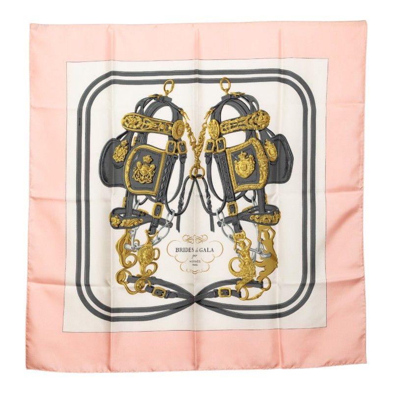 Hermes Carre 90 Brides de Gala Ceremonial Scarf Oversized Pink Silk