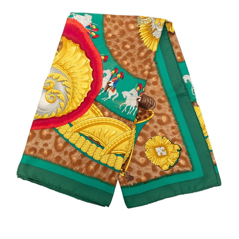 Hermes Carre 90 Casques Et Plumets Faceless Helmet Scarf Oversized Green — view 2