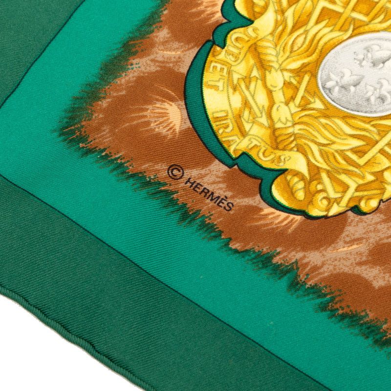 Hermes Carre 90 Casques Et Plumets Faceless Helmet Scarf Oversized Green — view 7
