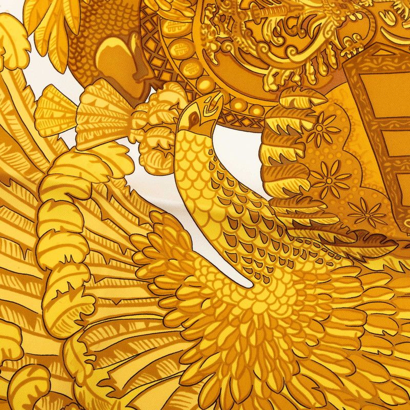 Hermes Carre 90 Armets en Panache Feathered Helmet Scarf Large Ivory Gold Silk — view 4