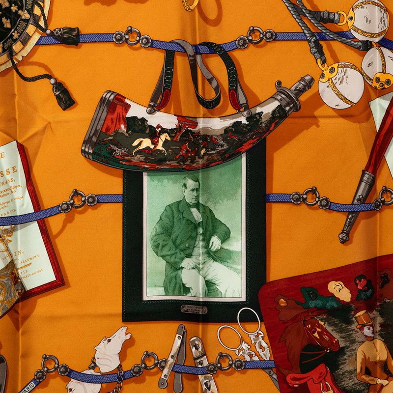 Hermes Carre 90 Memoire D'hermes Scarf Oversized Navy Orange — view 5