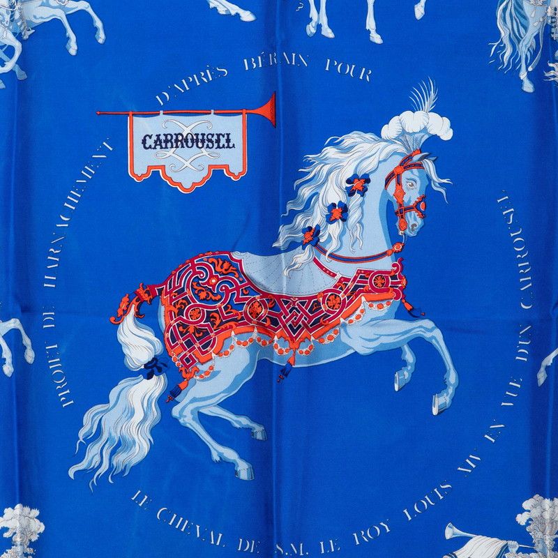 Hermes Carre 90 Carrousel Merry Go Round Scarf Oversized Blue Silk — view 8