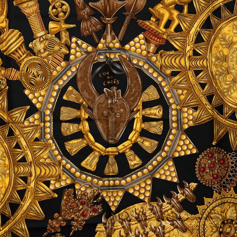 Hermes Carre 90 L'or Des Chefs Scarf Oversized Black Gold Silk — view 3