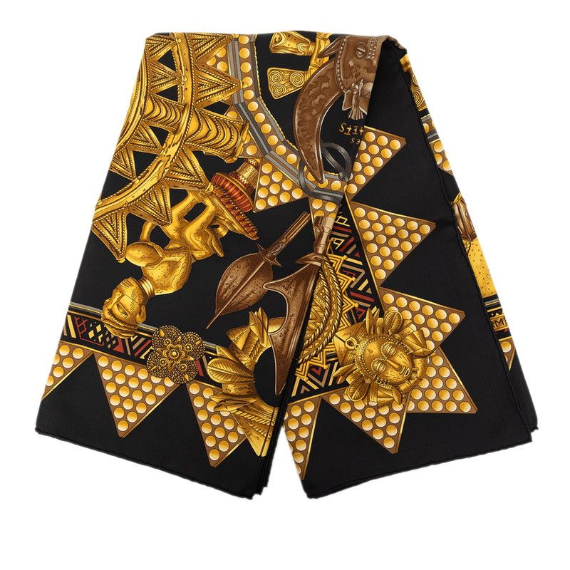 Hermes Carre 90 L'or Des Chefs Scarf Oversized Black Gold Silk — view 2