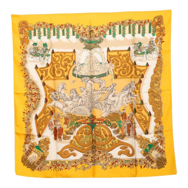 Hermes Carre 90 le Paradis du Roy Scarf Oversized Yellow Silk