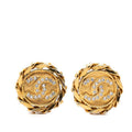 Chanel CC Logo Vintage Round Earrings Gold Plated Rhinestone