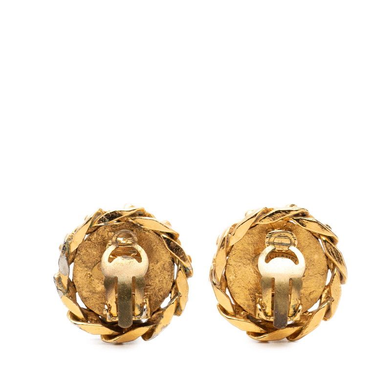 Chanel CC Logo Vintage Round Earrings Gold Plated Rhinestone — view 2