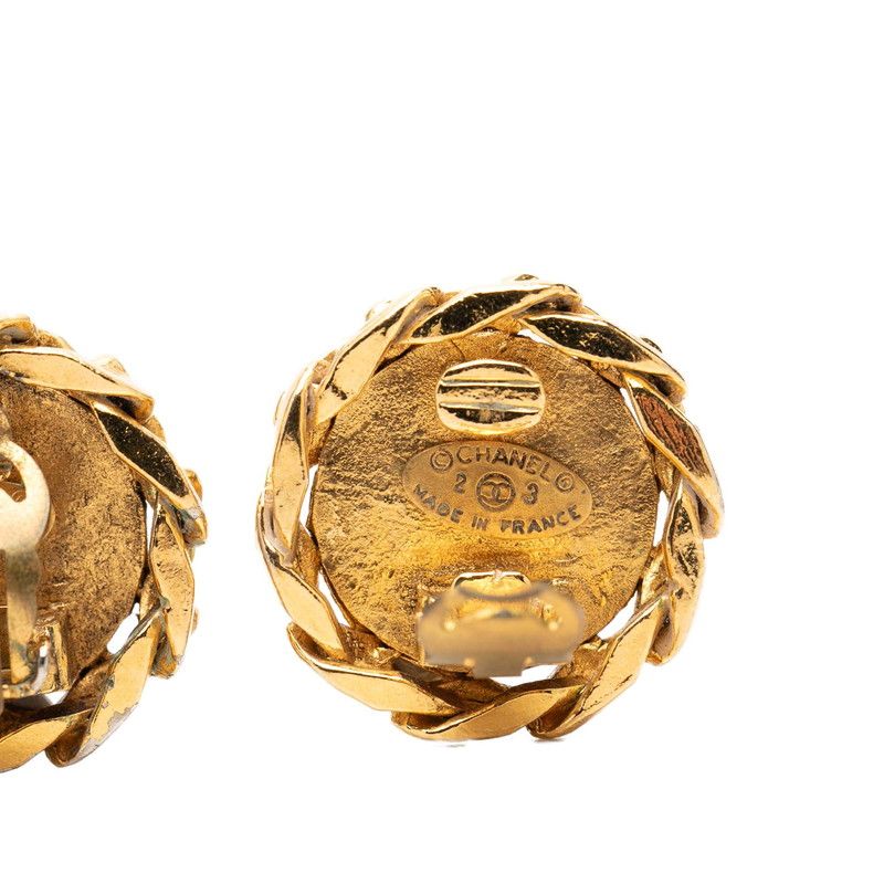 Chanel CC Logo Vintage Round Earrings Gold Plated Rhinestone — view 3