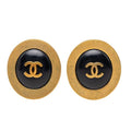 Chanel CC Logo Vintage Round Earrings 94 Gold Black Plated