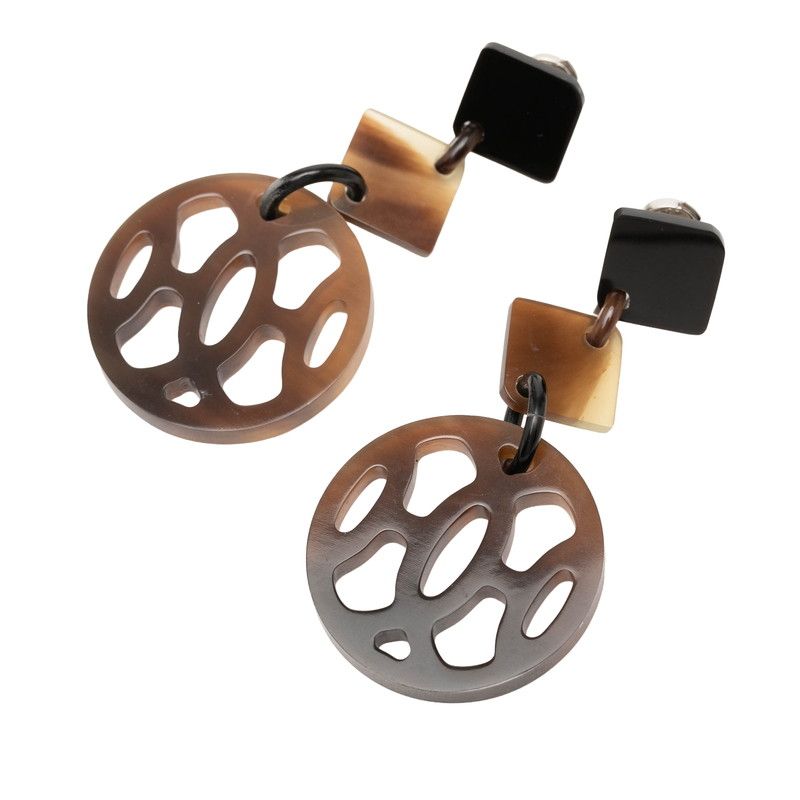Hermes Ava Drop Earrings Brown Buffalo Horn and Metal