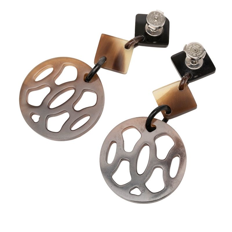 Hermes Ava Drop Earrings Brown Buffalo Horn and Metal — view 2