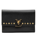 Louis Vuitton Capucines Compact Studded Trifold Wallet Black Leather