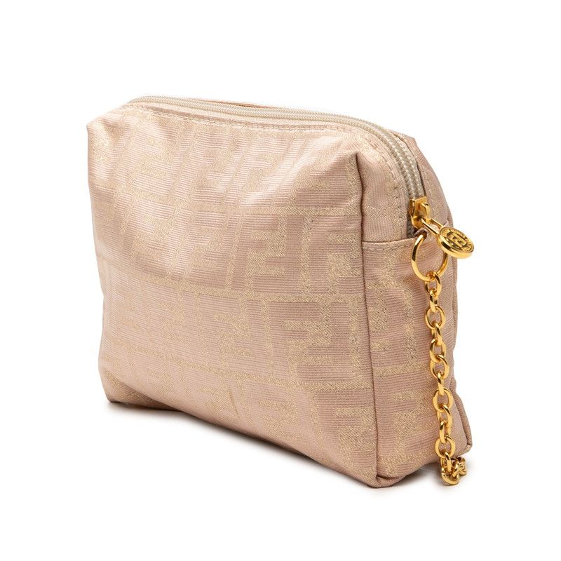 Fendi Zucca Lame Chain Shoulder Bag Pink Beige Canvas — view 2