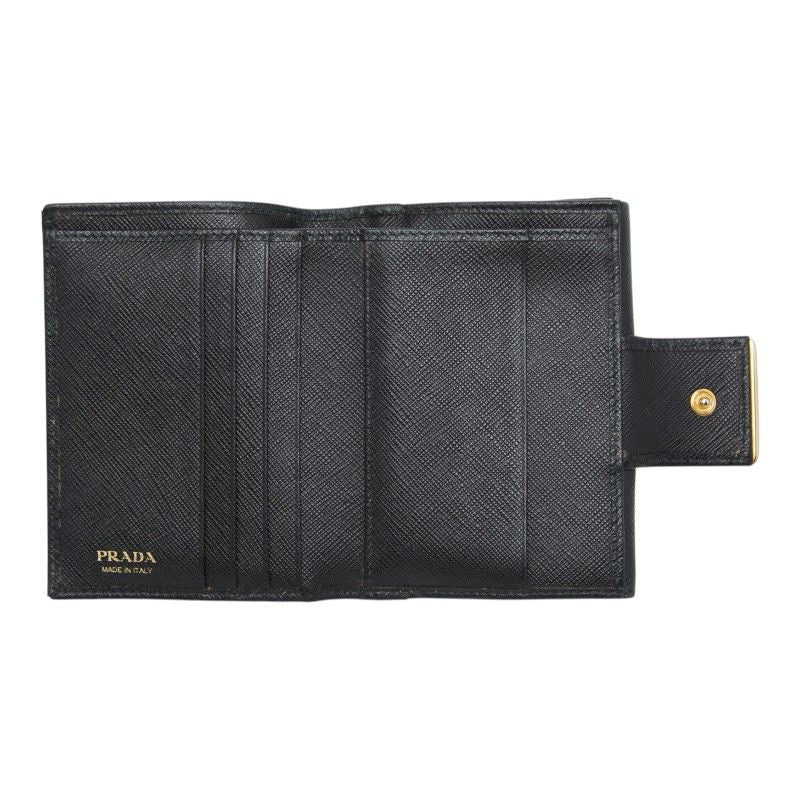 Prada Logo Trifold Wallet Flap Black Saffiano Leather — view 8