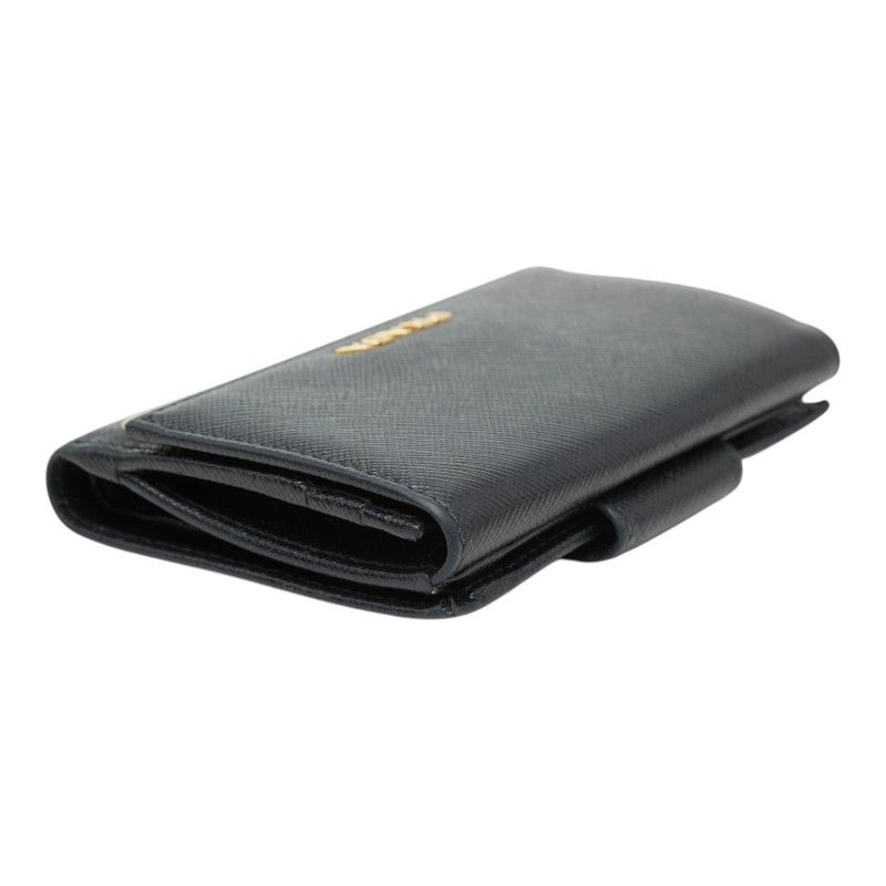 Prada Logo Trifold Wallet Flap Black Saffiano Leather — view 7