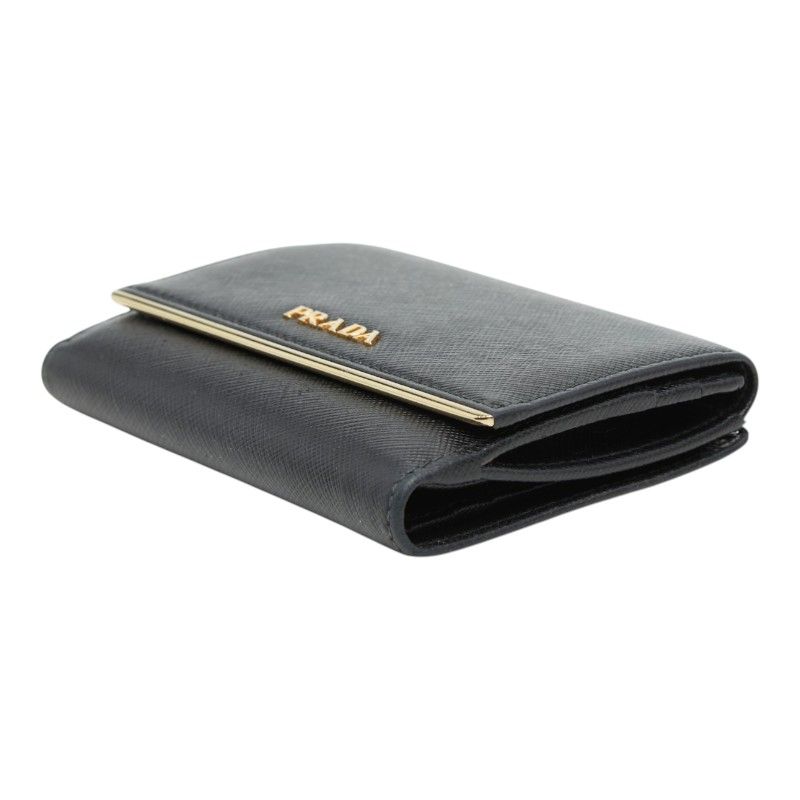 Prada Logo Trifold Wallet Flap Black Saffiano Leather — view 4