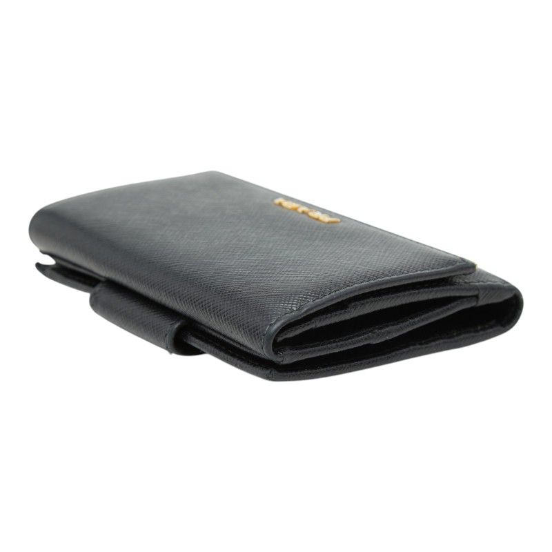 Prada Logo Trifold Wallet Flap Black Saffiano Leather — view 6