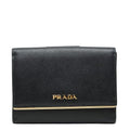 Prada Logo Trifold Wallet Flap Black Saffiano Leather