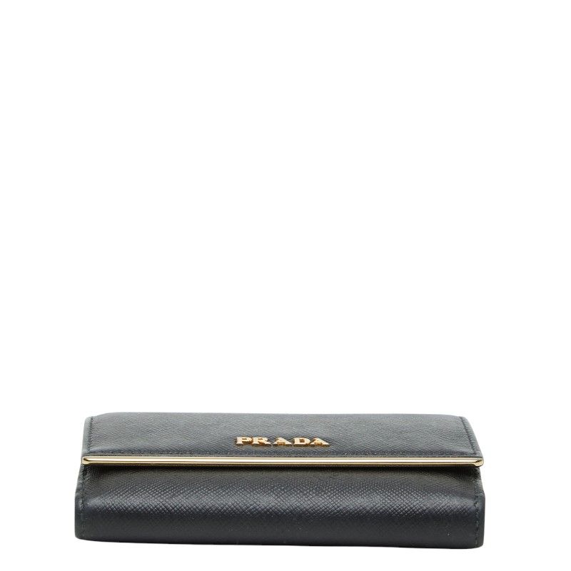 Prada Logo Trifold Wallet Flap Black Saffiano Leather — view 3