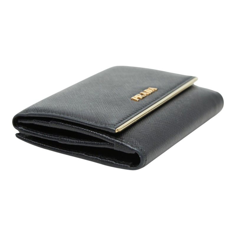 Prada Logo Trifold Wallet Flap Black Saffiano Leather — view 5