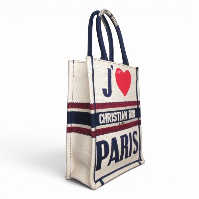 Dior Vertical Book Tote Canvas White Navy — view 3