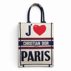 Dior Vertical Book Tote Canvas White Navy