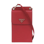 Prada Smartphone Shoulder Phone Case Triangle Logo Saffiano Leather Red