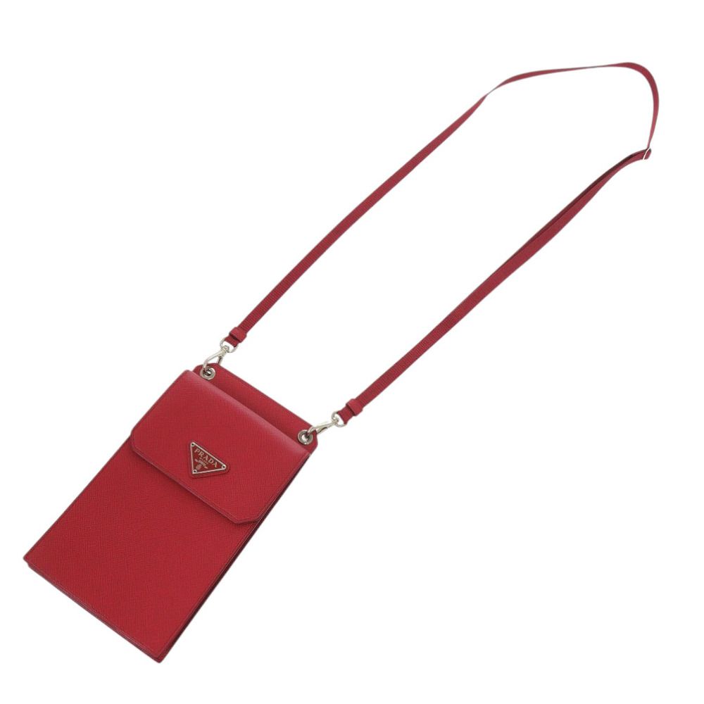 Prada Smartphone Shoulder Phone Case Triangle Logo Saffiano Leather Red — view 3