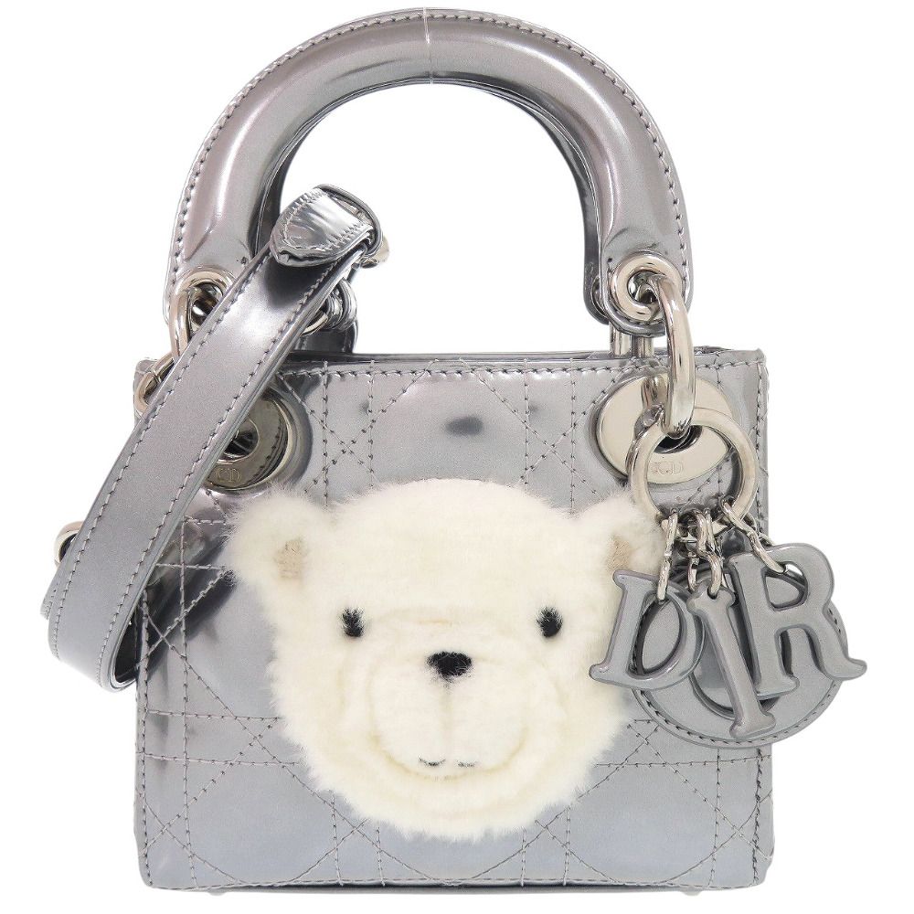 Dior Baby Lady Nano Cannage Patent Leather Silver Handbag