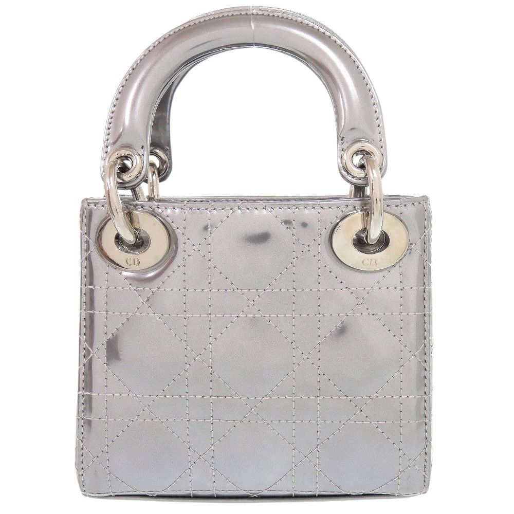 Dior Baby Lady Nano Cannage Patent Leather Silver Handbag — view 2