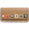 Fendi Chain Wallet Studs Leather Brown