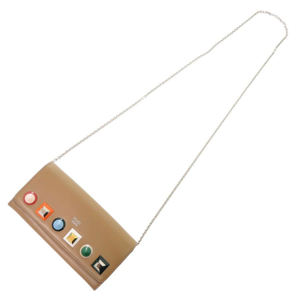 Fendi Chain Wallet Studs Leather Brown — view 7