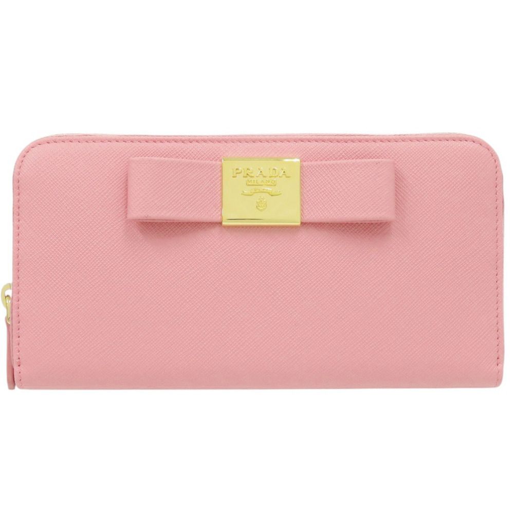 Prada Saffiano Zip Around Leather Pink Wallet
