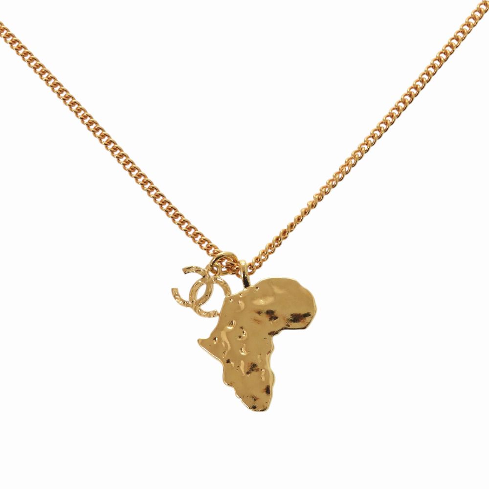 Chanel CC Logo African Continental Motif Metal Faux Pearl Rhinestone Gold — view 3