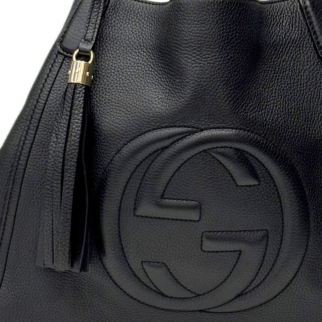 Gucci Tote Leather Black GG Soho Cellarius Fringe Tassel — view 3