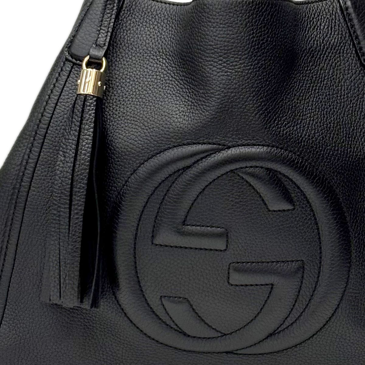 Gucci Tote Leather Black GG Soho Cellarius Fringe Tassel — view 3