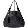 Gucci Tote Leather Black GG Soho Cellarius Fringe Tassel