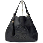 Gucci Tote Leather Black GG Soho Cellarius Fringe Tassel